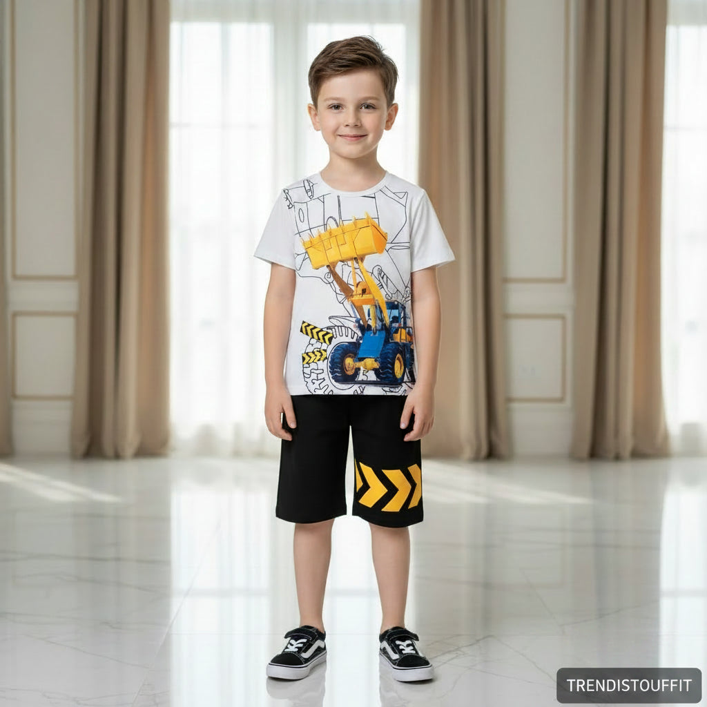 WHITE EXCAVATOR KIDS SHORT SLEEVELESS