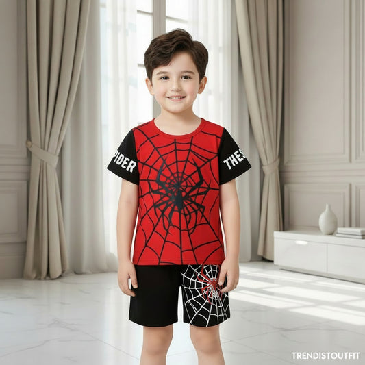 RED SPIDEY WEB KIDS SHORT SET