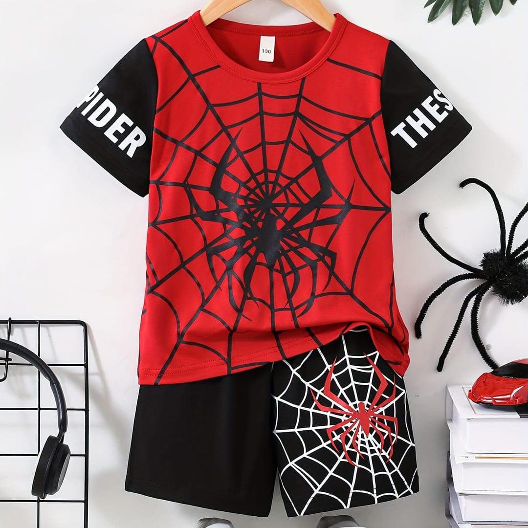 RED SPIDEY WEB KIDS SHORT SET