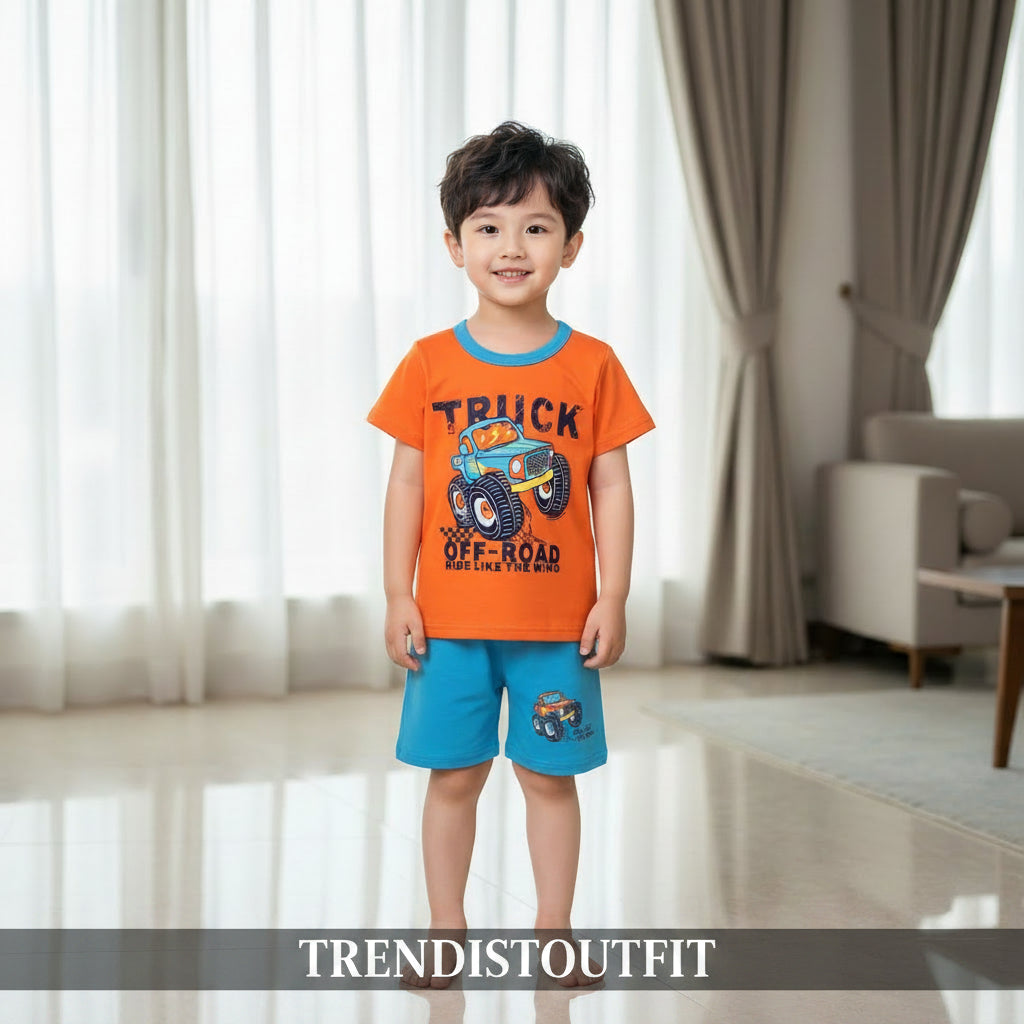 ORANGE TRUCK KIDS SHORT SET