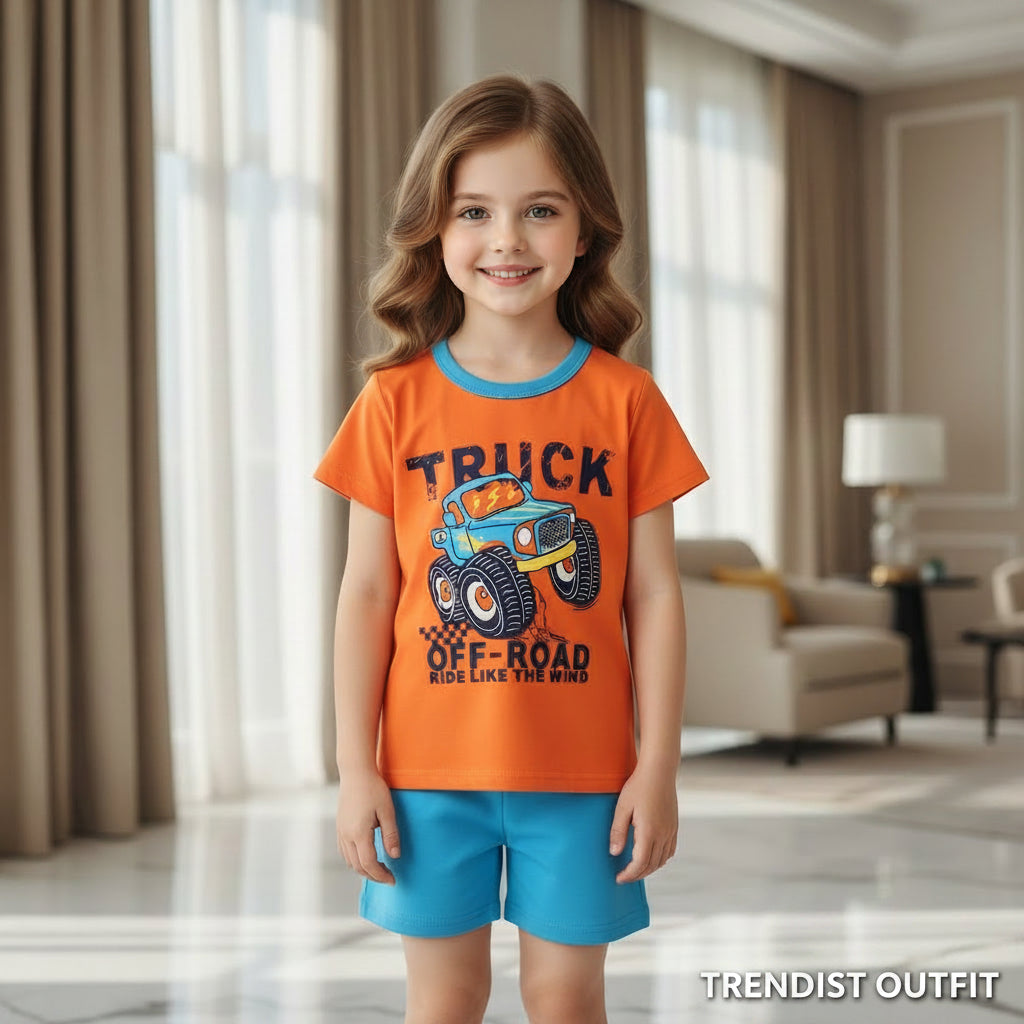ORANGE TRUCK KIDS SHORT SET