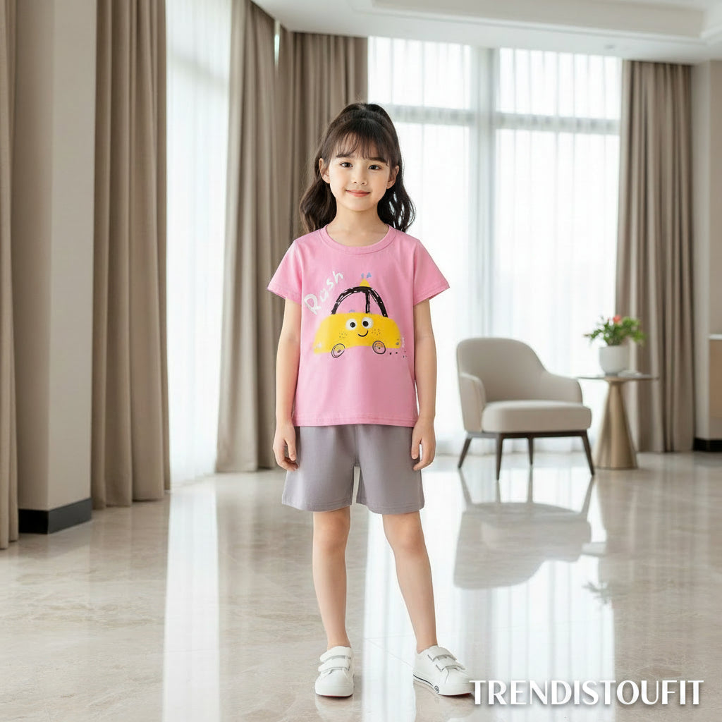 PINK RUSH CAR KIDS SHORT SET