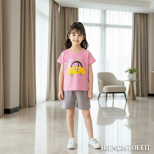 PINK RUSH CAR KIDS SHORT SET