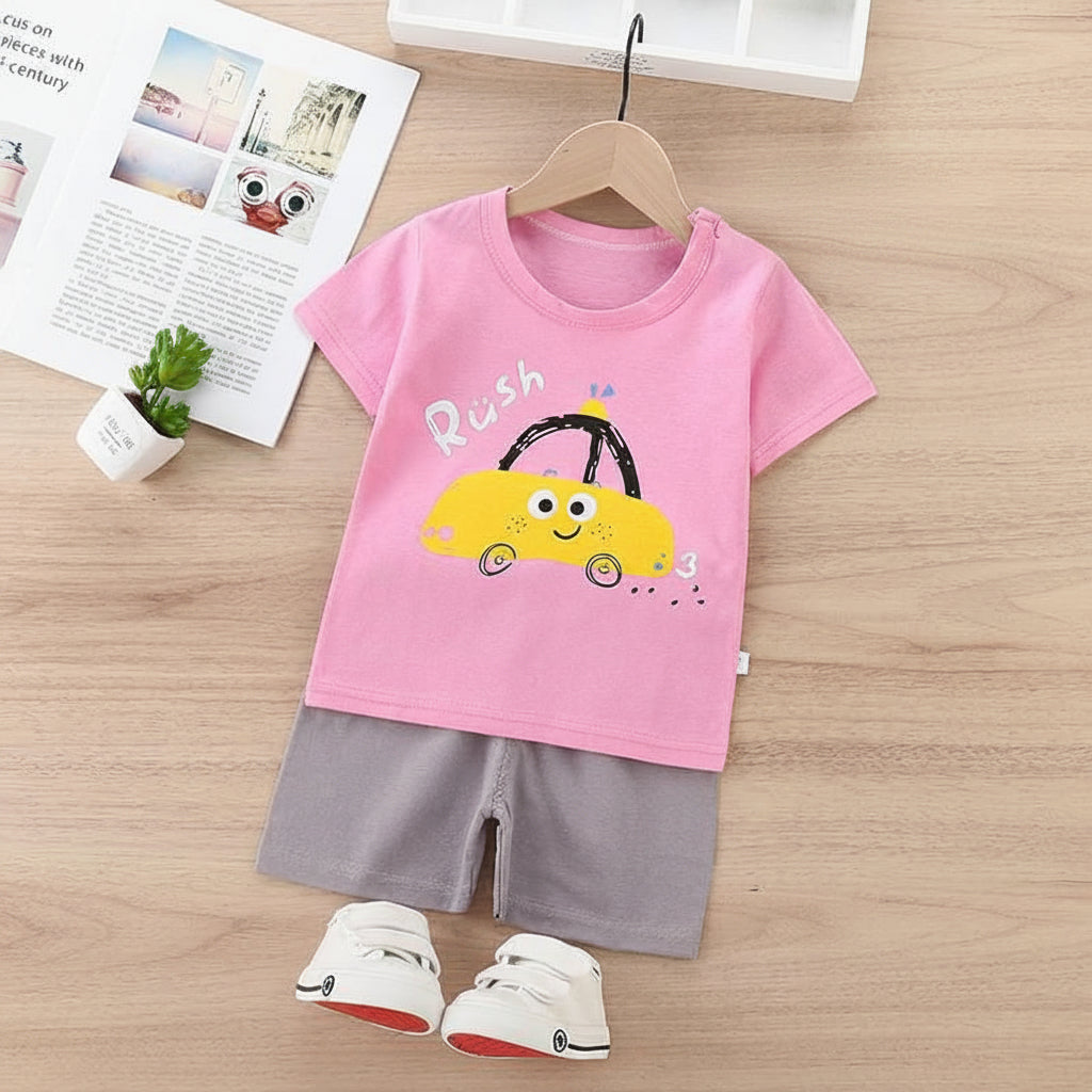 PINK RUSH CAR KIDS SHORT SET