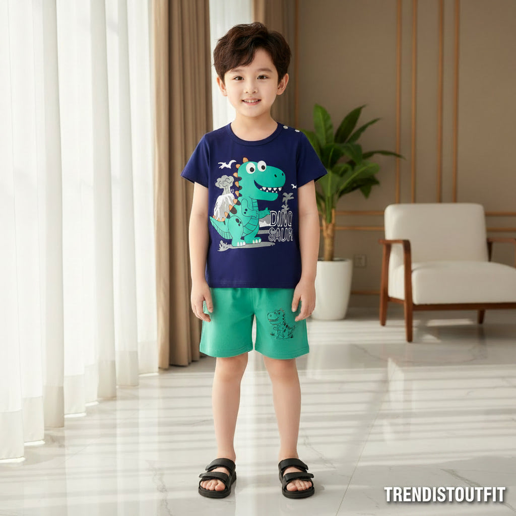 BLUE GREEN DINOSAUR KIDS SHORT SET