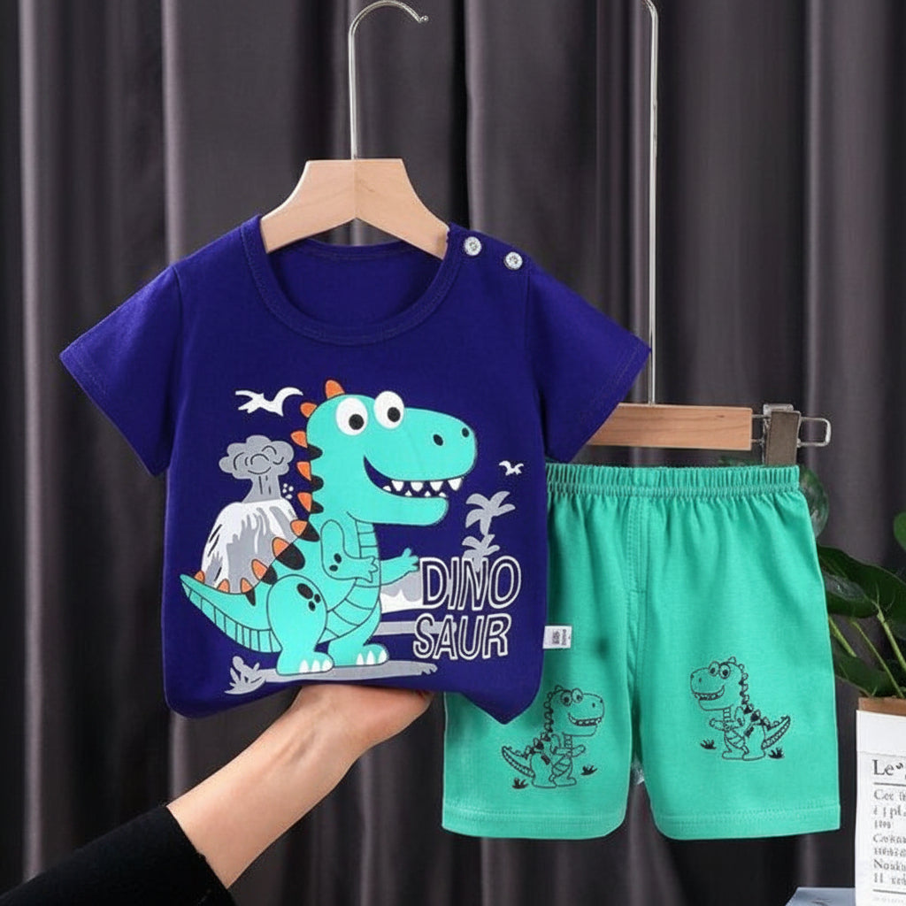 BLUE GREEN DINOSAUR KIDS SHORT SET