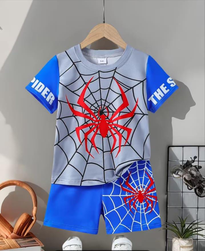 BLUE SPIDEY WEB KIDS SHORT SLEEVELESS