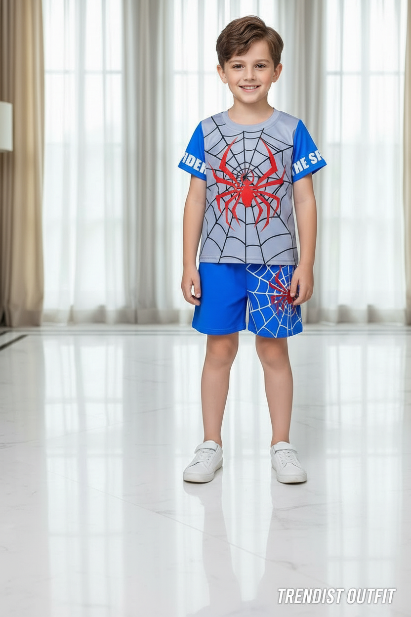 BLUE SPIDEY WEB KIDS SHORT SLEEVELESS
