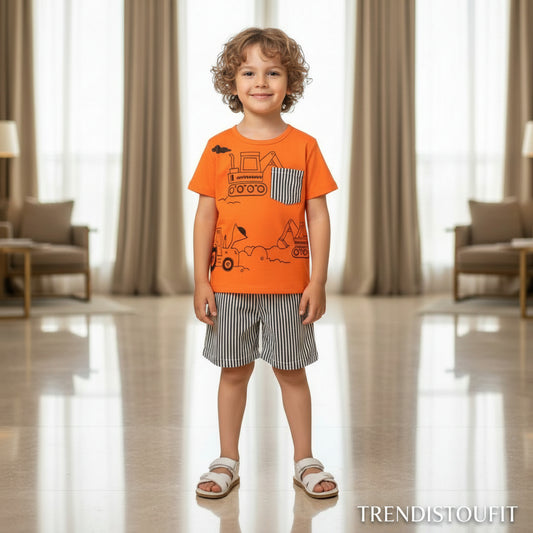 ORANGE BLACK & WHITE KIDS SHORT SLEEVELESS