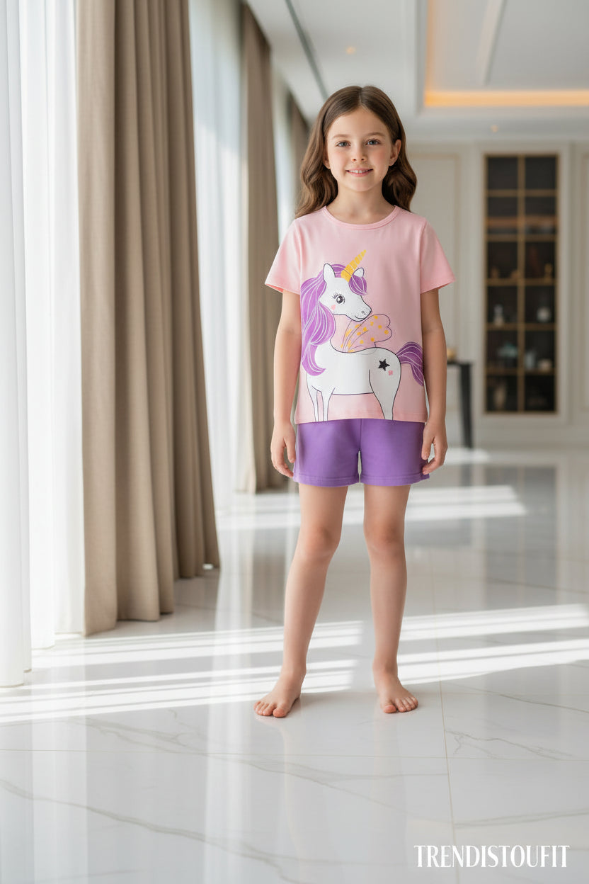 PINK PURPLE UNICORN KIDS SHORT SLEEVELESS