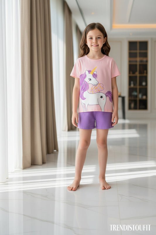 PINK PURPLE UNICORN KIDS SHORT SLEEVELESS