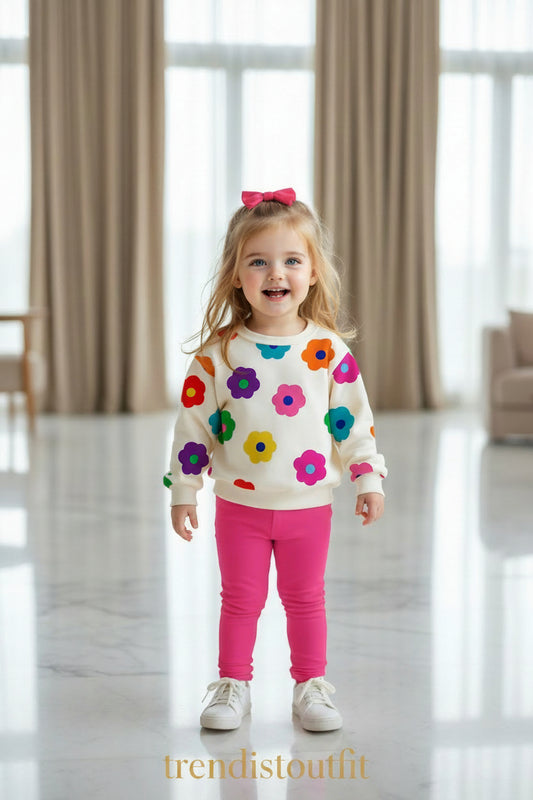 VIBRANT FLORAL PRINT KIDS' SWEETSHIRT & TROUSER SET
