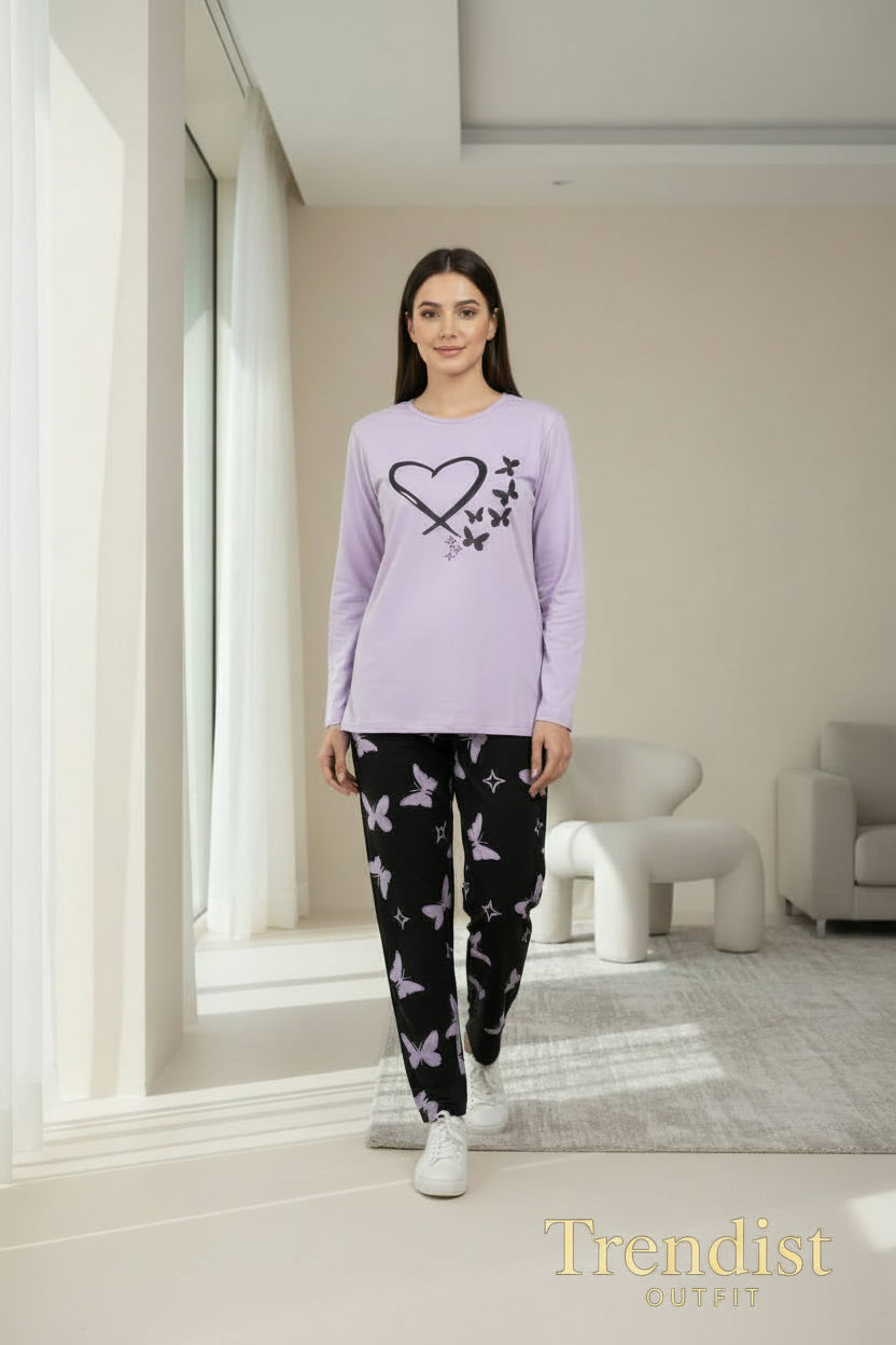 PURPLE BUTTERFLY PRINTED NIGHT SUIT