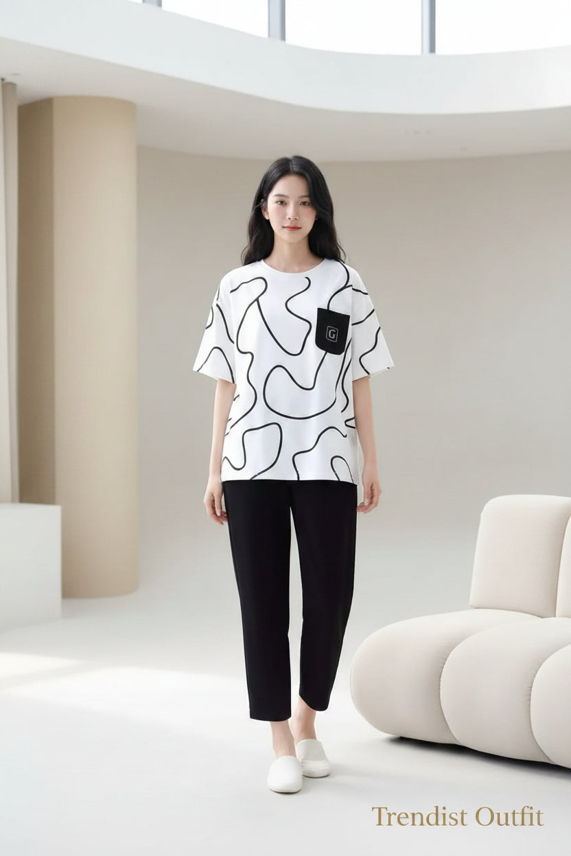 BLACK & WHITE PRINTED PAJAMA SETS