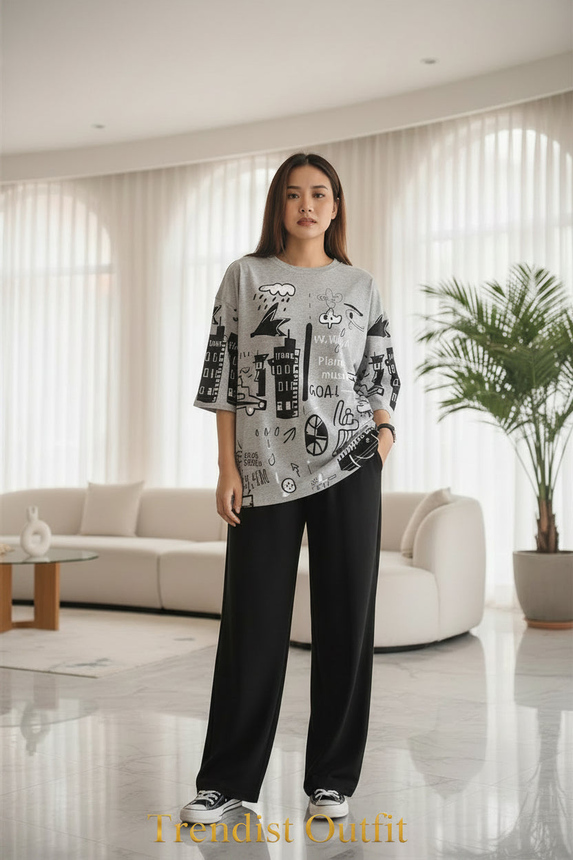 Gray : Music Planet Printed Women's PJ Sets