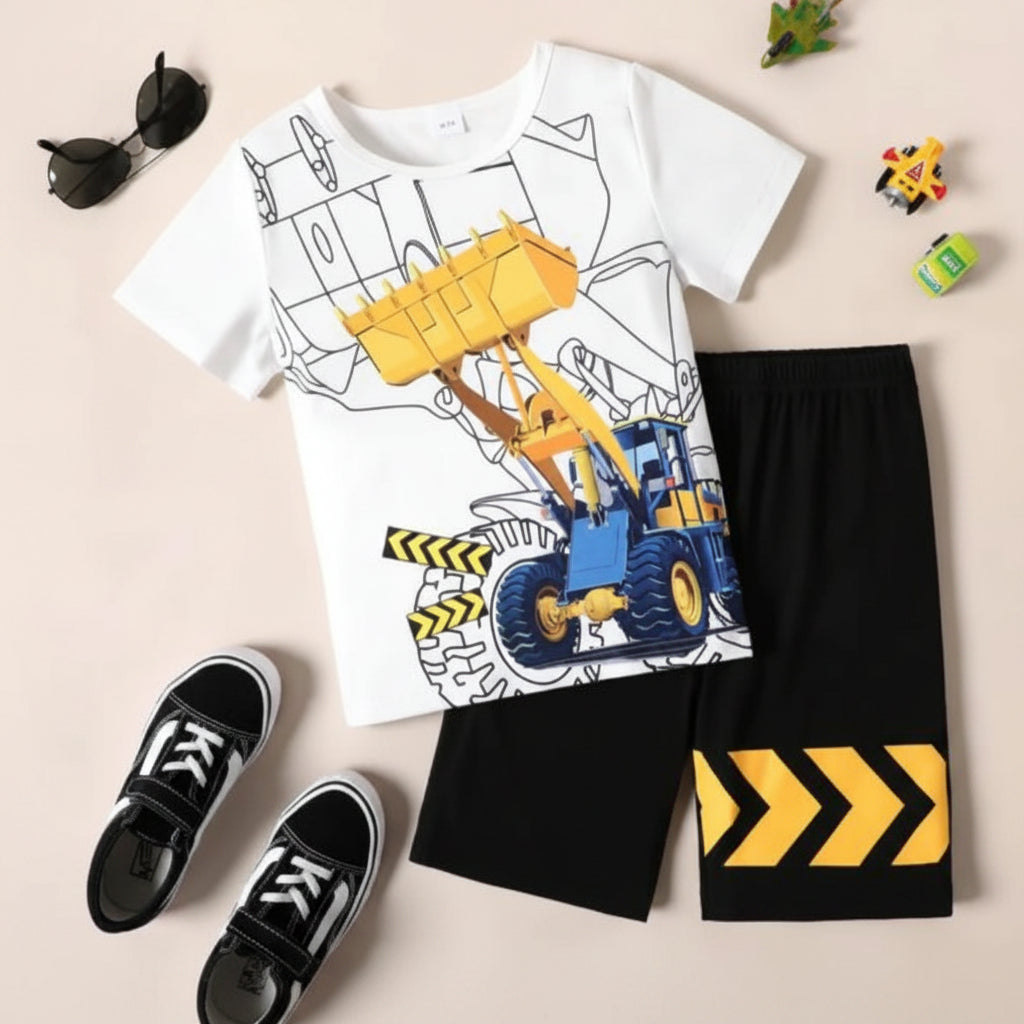 WHITE EXCAVATOR KIDS SHORT SLEEVELESS