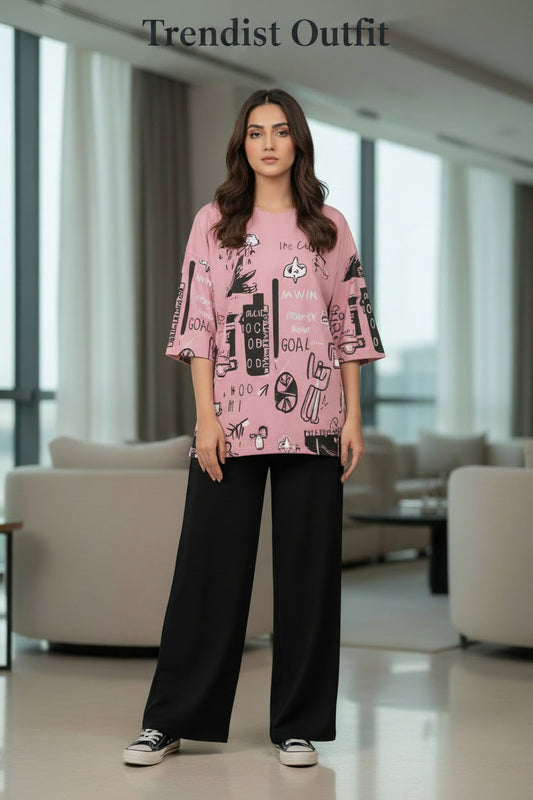 Pink: Music Planet Printed Women's PJ Sets