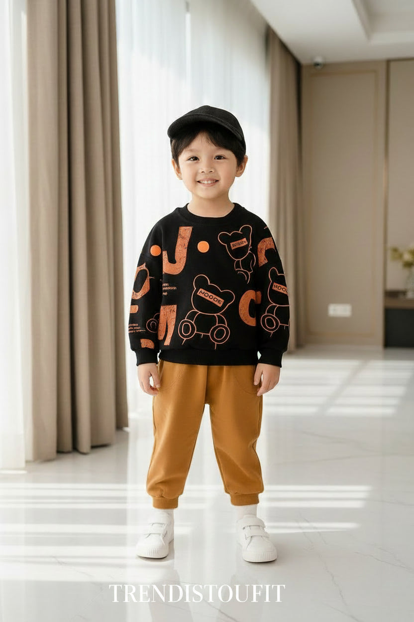 ALPHABET PRINTED KIDS WINTER SWEETSHIRT SET
