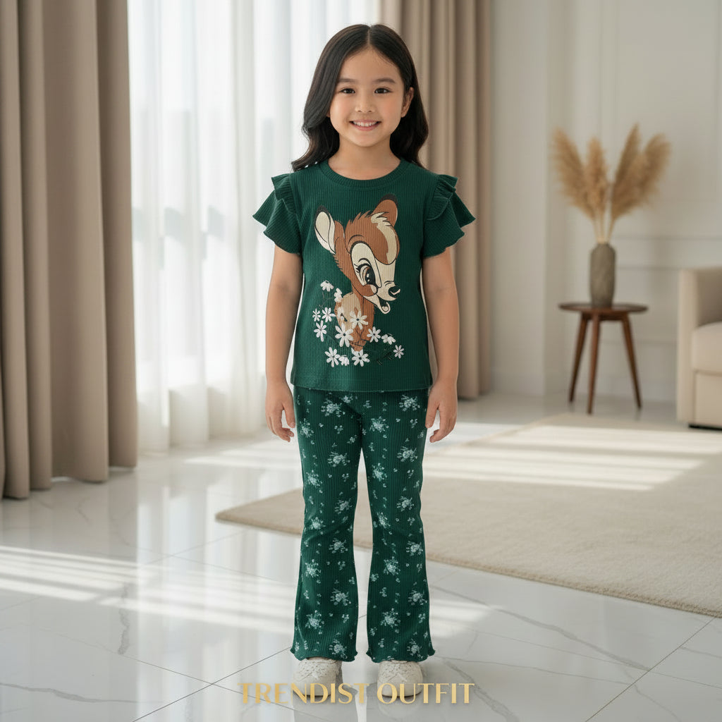 GREEN CUTE DEAR KIDS PAJAMA SET