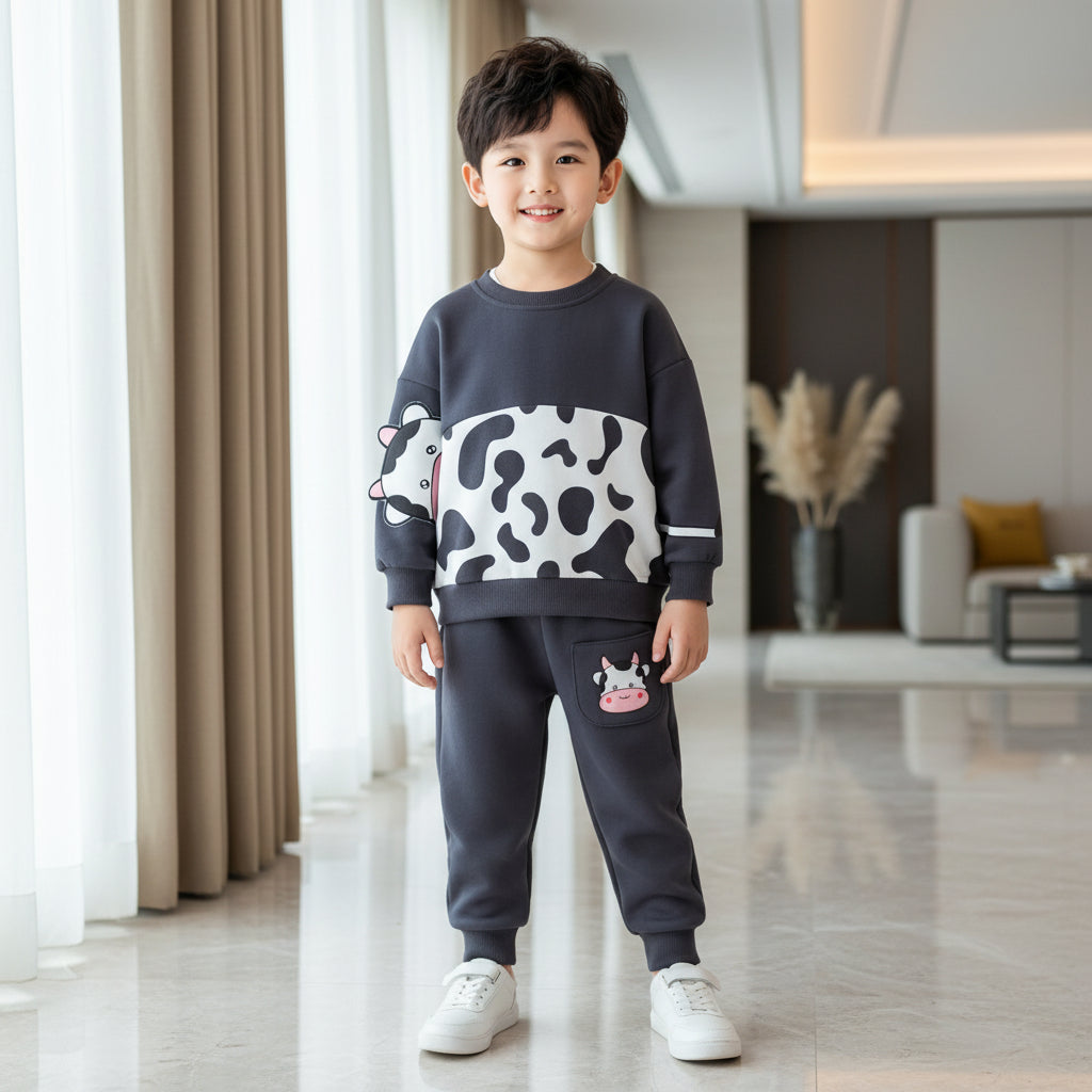 BLACK COW KIDS WINTER PANEL SWEETSHIRT SET