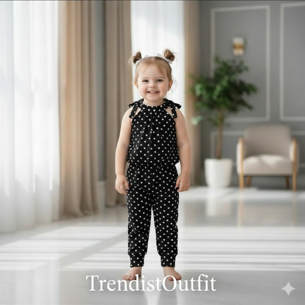BLACK POLKA DOT KIDS SILEEVLESS SUIT