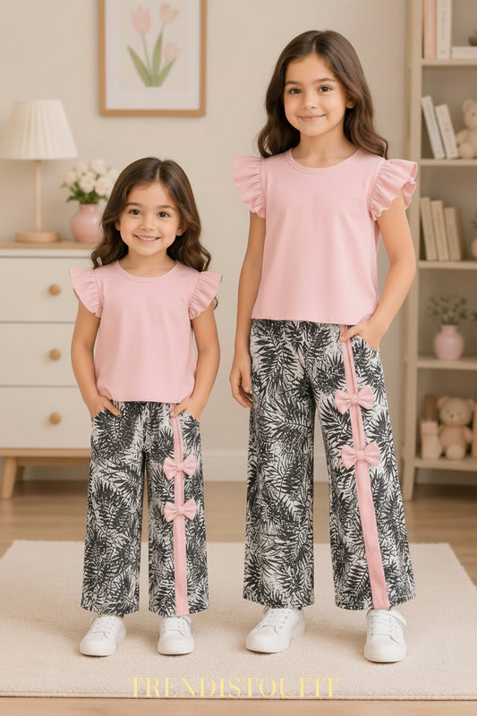PINK RIB BOW KIDS WEAR