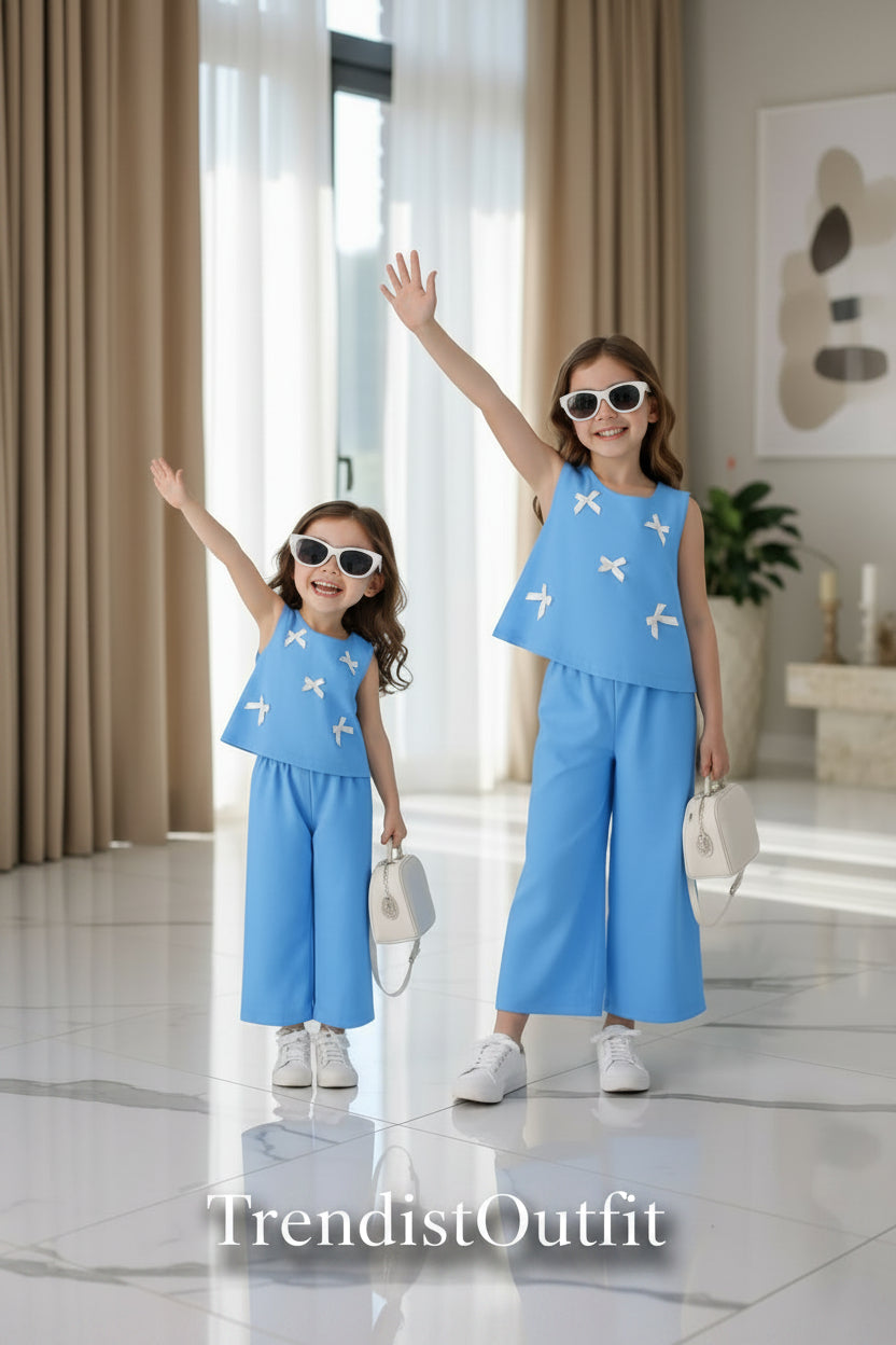 SKY BREZE BOW KIDS SLEEVELSS CO-ORD SET