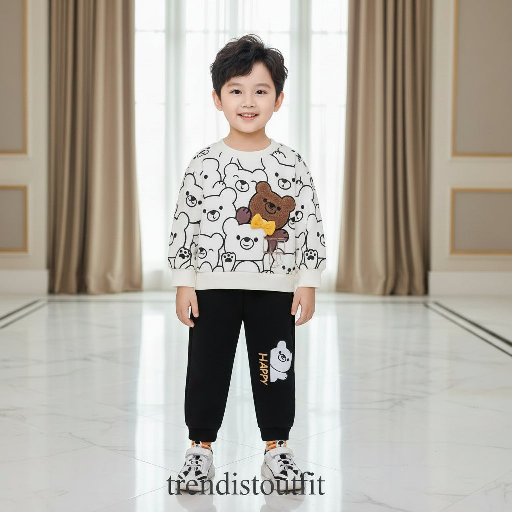 WHITE TEDDY KIDS WINTER SWEETSHIRT SET
