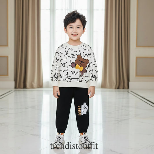 WHITE TEDDY KIDS WINTER SWEETSHIRT SET