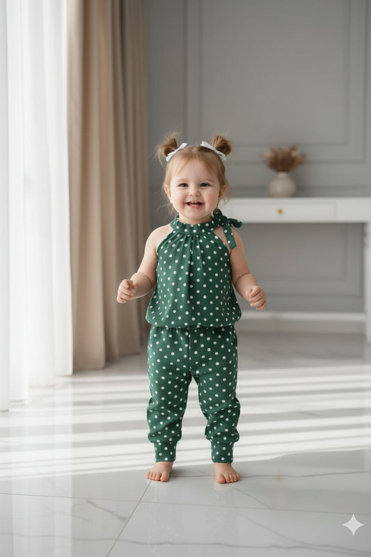 GREEN POLKA DOT KIDS SEELVELESS SET