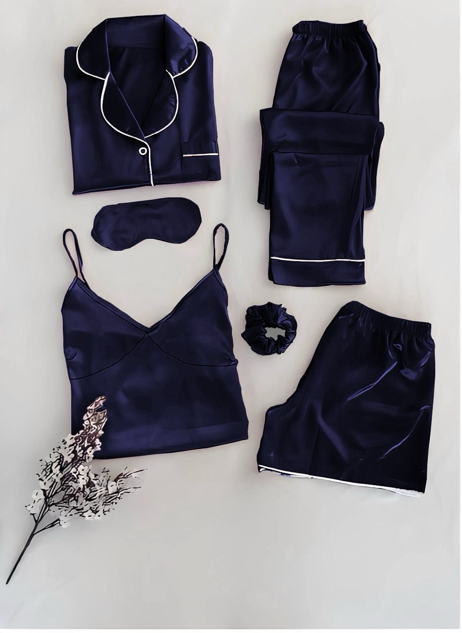 6 IN 1 Silk Set Nightwear For Women / 6 Pcs Silk Night Suit For Girls