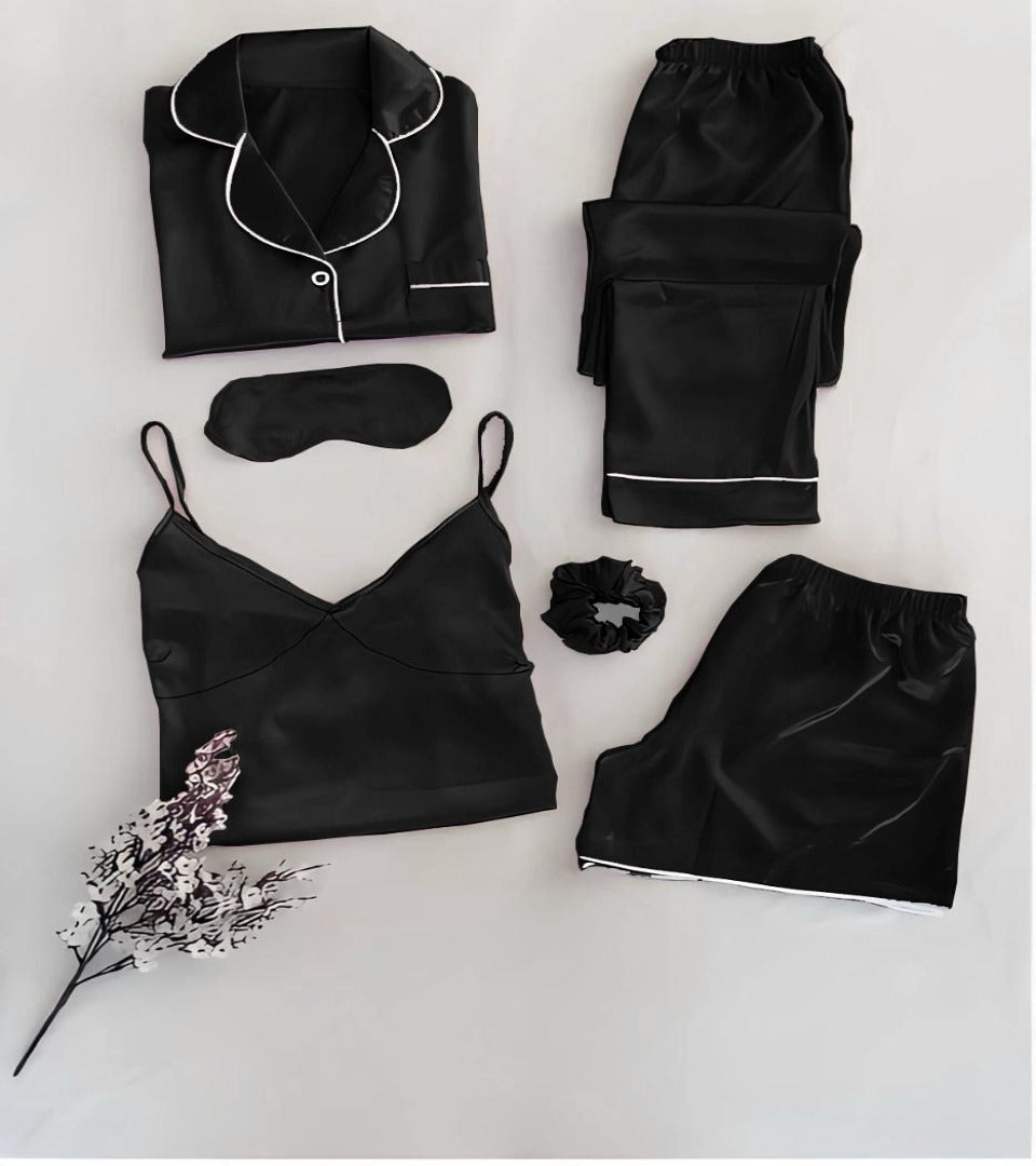 6 IN 1 Silk Set Nightwear For Women / 6 Pcs Silk Night Suit For Girls