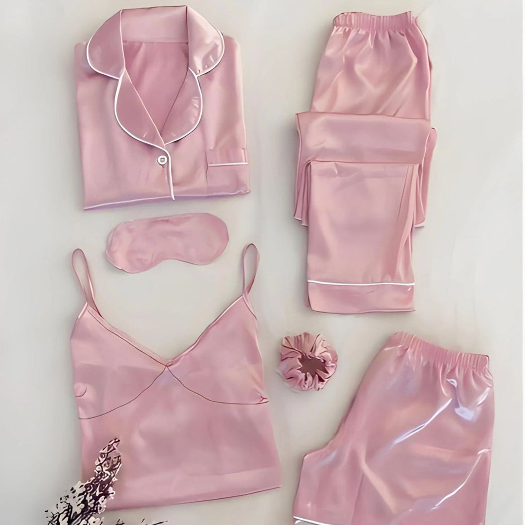 6 IN 1 Silk Set Nightwear For Women / 6 Pcs Silk Night Suit For Girls